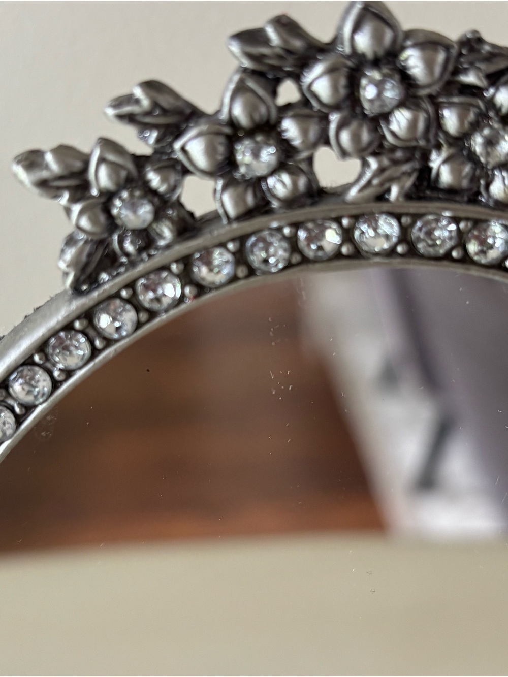 Ornate Silver Floral Oval Vanity Mirror - Picture 5 of 5